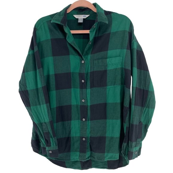Old Navy Other - Old Navy Men's Size Small Forest Green & Black Plaid Button-Down Flannel Shirt